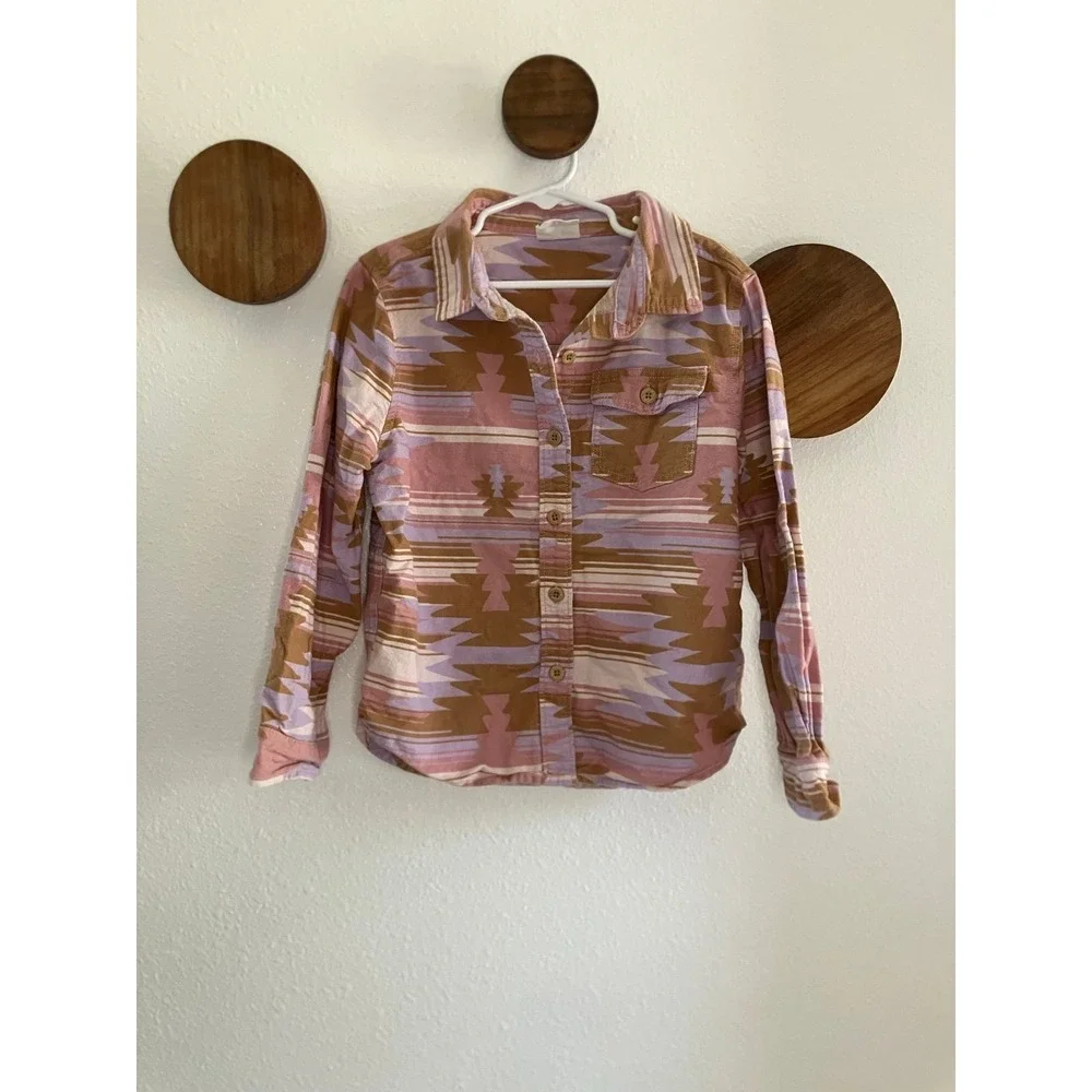 Cotton On Aztec Western Print Button‎ Up Long Sleeve Shirt Size 7